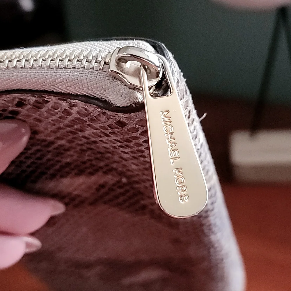 Michael Kors Jet Set Brandy Continental Wallet Taupe Tan Python Embossed Leather - Picture 4 of 16